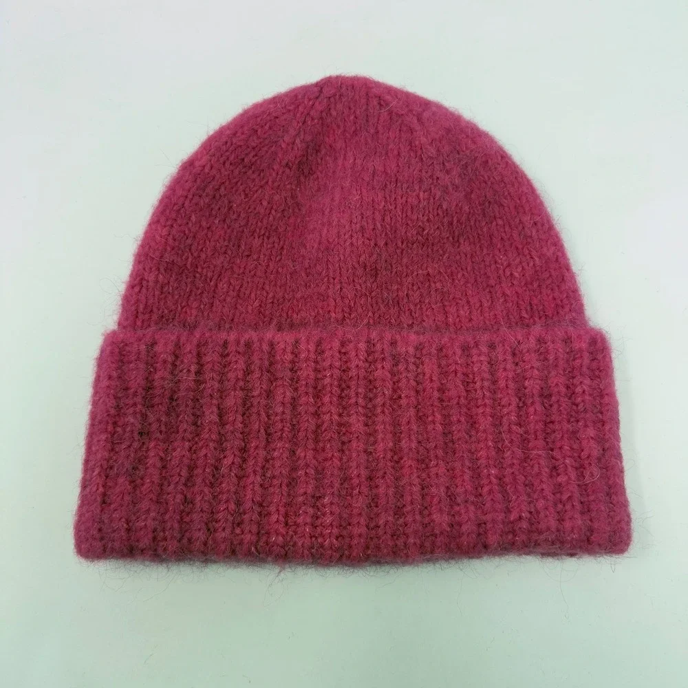 Madewell Magenta‎ Pink Alpaca Wool Blend Ribbed Cuff Beanie Hat NI566
